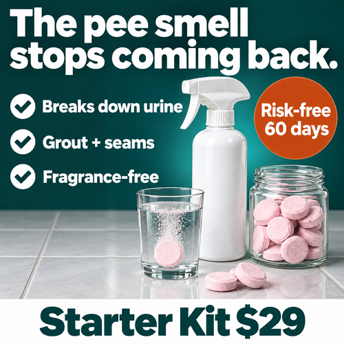 Veyra Floor Care: the pee smell stops coming back. Breaks down urine, reaches grout and seams, fragrance-free. Risk-free for 60 days. Starter Kit $29.
